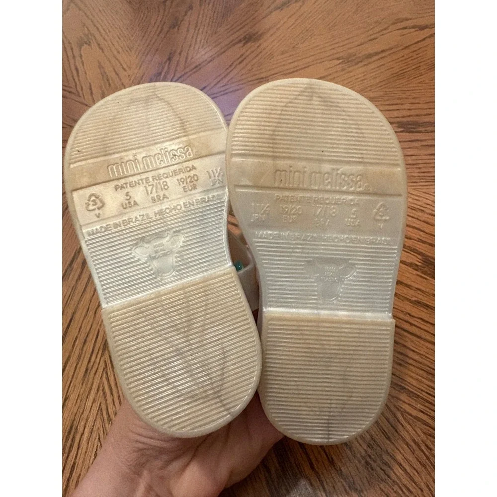 Mini Melissa Mar Sandal Stars Pearlescent White Gold Star Bow Jelly Sandals Sz 5